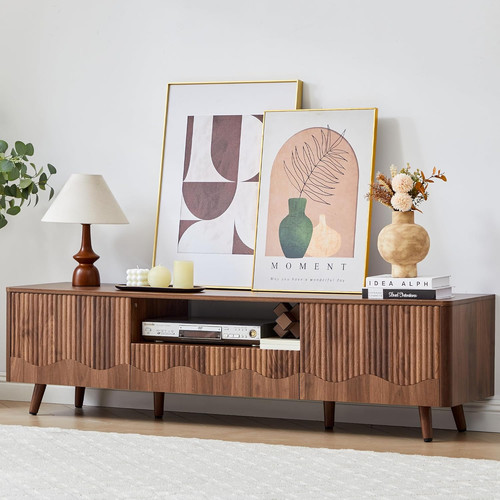 Walnut fluted wave tv - walnut,